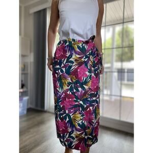 BENTLEY ARBUCKLE Tropical Print Pink Green Buckle Wrap Skirt maxi Cotton 6